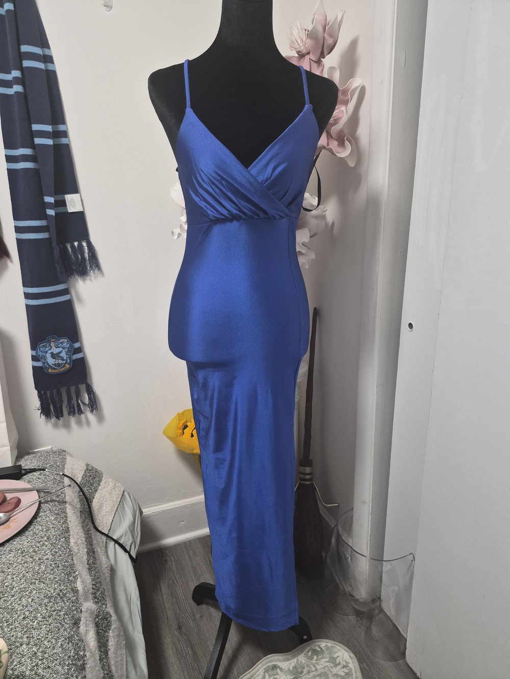 Popular Basics Cobalt Blue Satin Spaghetti-Strap Maxi Dress